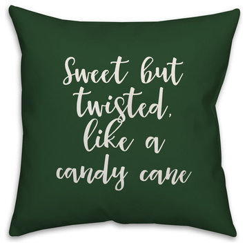 Sweet But Twisted Like A Candy Cane, Dark Green 18x18 Throw Pillow Cover