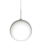 Besa Lighting - Besa Lighting 1JT-COCO1207-SN Coco 12 - One Light Cord Pendant - The globe-shaped Coco is a blown glass with a neutral decor and classic shape that blends gracefully into all environments. Our Opal glass is a soft white cased glass that can suit any classic or modern decor. Opal has a very tranquil glow that is pleasing in appearance. The smooth satin finish on the clear outer layer is a result of an extensive etching process. This blown glass is handcrafted by a skilled artisan, utilizing century-old techniques passed down from generation to generation. The cord pendant fixture is equipped with a 10' SVT cordset and an low profile flat monopoint canopy. These stylish and functional luminaries are offered in a beautiful brushed Bronze finish.  Canopy Included: TRUE  Shade Included: TRUE  Cord Length: 120.00  Canopy Diameter: 5 x 5 x 0Coco 12 One Light Cord Pendant Satin Nickel Opal Matte GlassUL: Suitable for damp locations, *Energy Star Qualified: n/a  *ADA Certified: n/a  *Number of Lights: Lamp: 1-*Wattage:60w Medium base bulb(s) *Bulb Included:No *Bulb Type:Medium base *Finish Type:Satin Nickel
