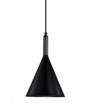 1-Light Farmhouse Black Kitchen Mini Pendant With Metal Cone Shade