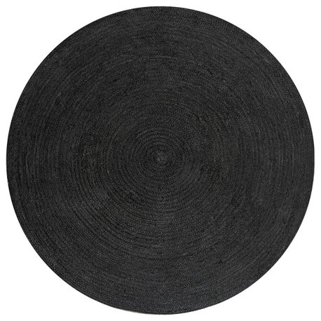Zara Braided Coastal Cottage Round Jute Black 5' Round Area Rug