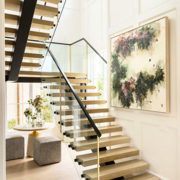 Floating White Oak Staircase with Glass Railing