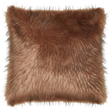 Large Square Brown Faux Fur Throw Pillow, Brown