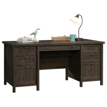 Cottage Desk, Drawers With Grooved Pulls & Metal Pull Handles, Coffee Oak