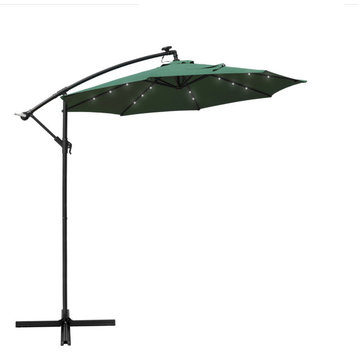 LeisureMod Willry 10' Cantilever Hanging Patio Umbrella With Solar LED, Green
