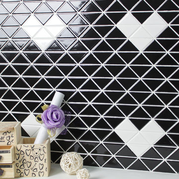 Triangular Heart Shape Pattern Porcelain Mosaic Tile, Wall decor