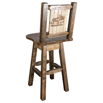 Montana Log Collection Wood Barstool In Stain And Lacquer MWHCBSWSNRSL24LZMOOSE
