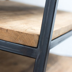 Charlie Reclaimed Scaffolding & Steel Box Framed Table with Shelves on Castors - Side Tables & End Tables