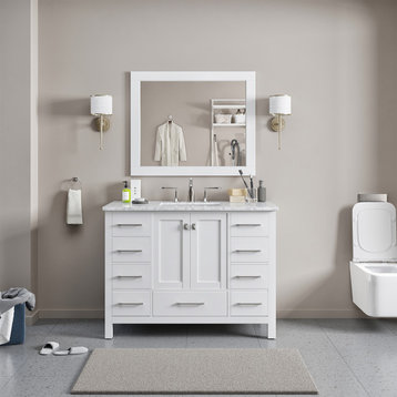 Eviva Aberdeen 42" Transitional Bathroom Vanity With White Carrara Top, White