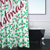 70"Wx73"L Merry Christmas With Holly Shower Curtain, Bright Green