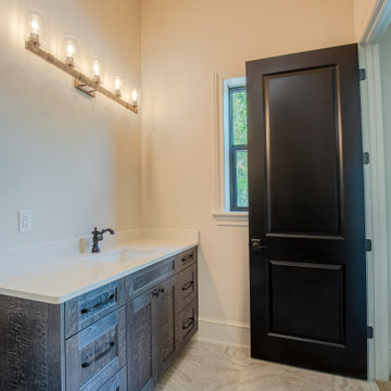 Contemporary Bathroom with Rustic Vanity