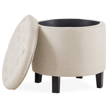 Storage Ottoman With Button Tufted Accents, Beige