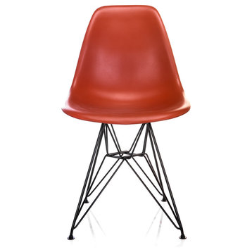 Nature Series Blood Orange DSR Mid-Century Modern Dining Chair, Black Steel