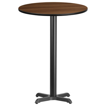 30" Round Walnut Laminate Table Top With Bar Height Table Base