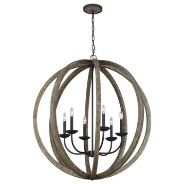 Allier 6 Light 38" Chandelier, Weathered Oak Wood-Antique Forged Iron