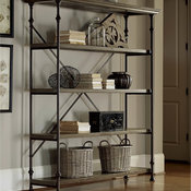 French Industrial Oak Wood + Metal Bakers Rack Shelving