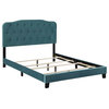 Amelia Full Upholstered Velvet Bed, Sea Blue