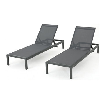 GDF Studio Crested Bay Outdoor Gray Aluminum Chaise Lounge, Grey/Dark Grey, Set