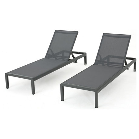 GDF Studio Crested Bay Outdoor Gray Aluminum Chaise Lounge, Grey/Dark Grey, Set of 2