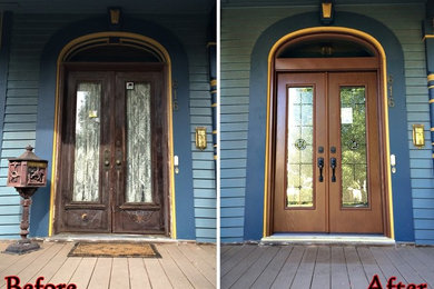 Entryway - mid-sized traditional entryway idea with a medium wood front door