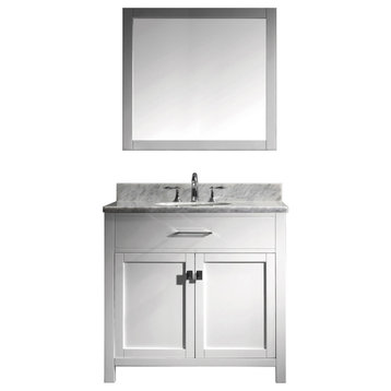 Caroline 36" Single Bathroom Vanity, White, Round Sink, Polished Chrome