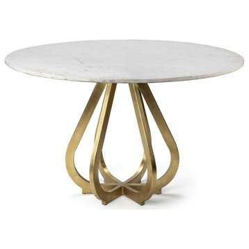 HomeRoots 48" Marble Top With Gold Metal Base Dining Table