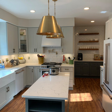 gray kitchen remodel-- 2 toned gray with quartz countertops