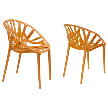 Mod Made Branch Modern Plastic Dining Side Chair, Set of 2, Orange