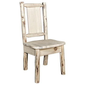 Montana Woodworks Wood Side Chair with Engraved Wolf Design in Natural