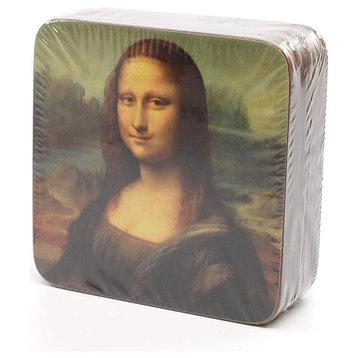 Carmani Painters 9-pc Set of Cork Drink Coasters, Leonardo Da Vinci (Mona Lisa)