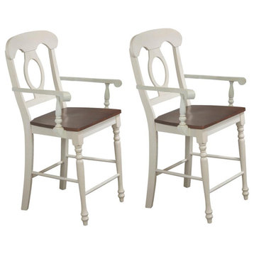 42.5 in.  White and Chestnut Brown High Back 24 in. Bar Stool with Solid...