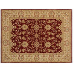 Bareens Designer Rugs - Shabby Chic Ziegler Sowell Red Ivory Hand-Knotted Wool Rug - 3'11'' x 5'10'' - Enhance the ambiance of your home with this magnificent Persian-influenced Turkish hand-knotted rug made by skilled artisans capable of creating the most exceptional vegetable dyes and hand-spun wool. This exquisite handmade rug is a one-of-a-kind Peshawar Kafkaz, otherwise identified as Chobi, Chobi Peshawar, Oushak, or Ziegler rug. These handmade rugs are crafted in Pakistan utilizing superior-quality wool imported from Australia, New Zealand, and Korea in two types of weaves: the Persian weave and the Mori weave. This rug is meticulously crafted by hand using the finest natural vegetable dyes extracted from local plants. The artisans use a blend of hand-spun local and fine merino wool, resulting in a rug with a compelling texture, higher lanolin content, and longer staple. The artisans occasionally incorporate natural or artificial silk into the pile to enhance specific motifs. The finished product is an awe-inspiring execution of flawless design and an understated palette that exudes elegance.
