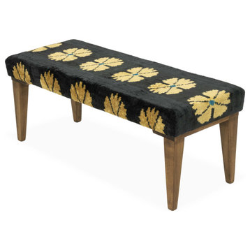 Bench Upholstered with Silk Velvet Ikat Fabric