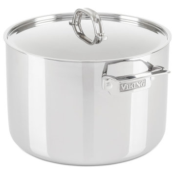 Viking 3-Ply 12 Qt Stock Pot With Metal Lid, Stainless Steel, Mirror Finish