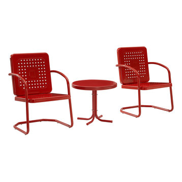 Bates 3-Piece Outdoor Chair Set, Bright Red Gloss Side Table and 2 Chairs