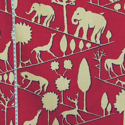Animal elephant silhouette fabric horse deer dog red - Upholstery Fabric