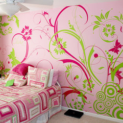 Girly Bedroom with Accent Wall - Wallpaper