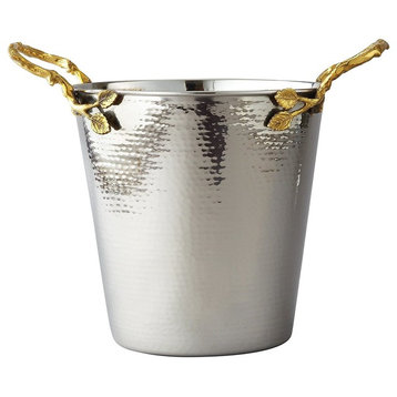 Elegance Gilt Leaf Champagne Bucket, Gold Finish Leaf/Hammered Steel