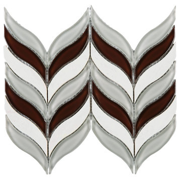 8.5"X11.75" Brown And White Marble Leaf Mosaic Tile Sheet