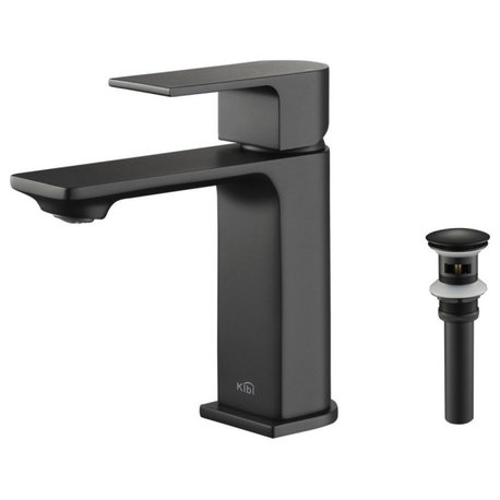 KIBI Mirage Single Handle Bathroom Faucet, Matte Black, With Drain