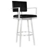 Callisto 30" Barstool With Arms, Brushed Stainless Steel & Black Faux Leather