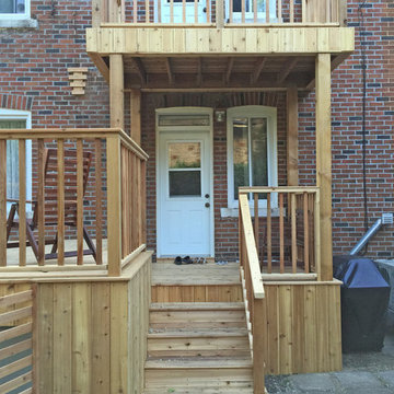 Cedar Deck and Fence Wood Privacy Wall and Wood Spindle Railings