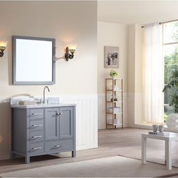 37 inch Single Sink Grey Finish Bathroom Vanity Carrara White Marble Top - Bathroom Vanities And Sink Consoles