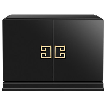 Safavieh Couture Winslow 2-Drawer Metal Cabinet, Black, Gold Leaf