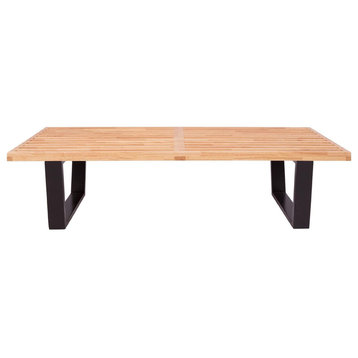 Contemporary Style Wooden Bench, Natural, 4 ft