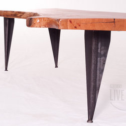 Cherry Crotch Coffee Table On Tapered Iron Legs - Coffee Tables