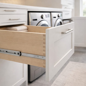Custom Laundry Room Drawer Storage with Soft Close Cabinet Design