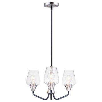 Goblet 3-Light Chandelier, Black / Satin Nickel with Clear Glass/Shade