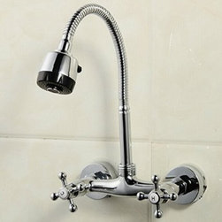 Wall Mount Style Kitchen Sink Faucet Two Cross Handles Control Double Function F - Products