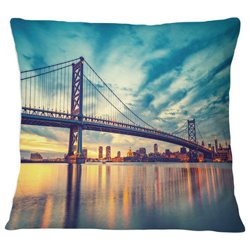 Ben Franklin Bridge in Philadelphia Cityscape Throw Pillow, 18"x18"