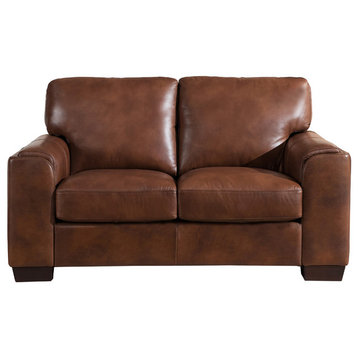 Suzanne Leather Craft Loveseat, Brown